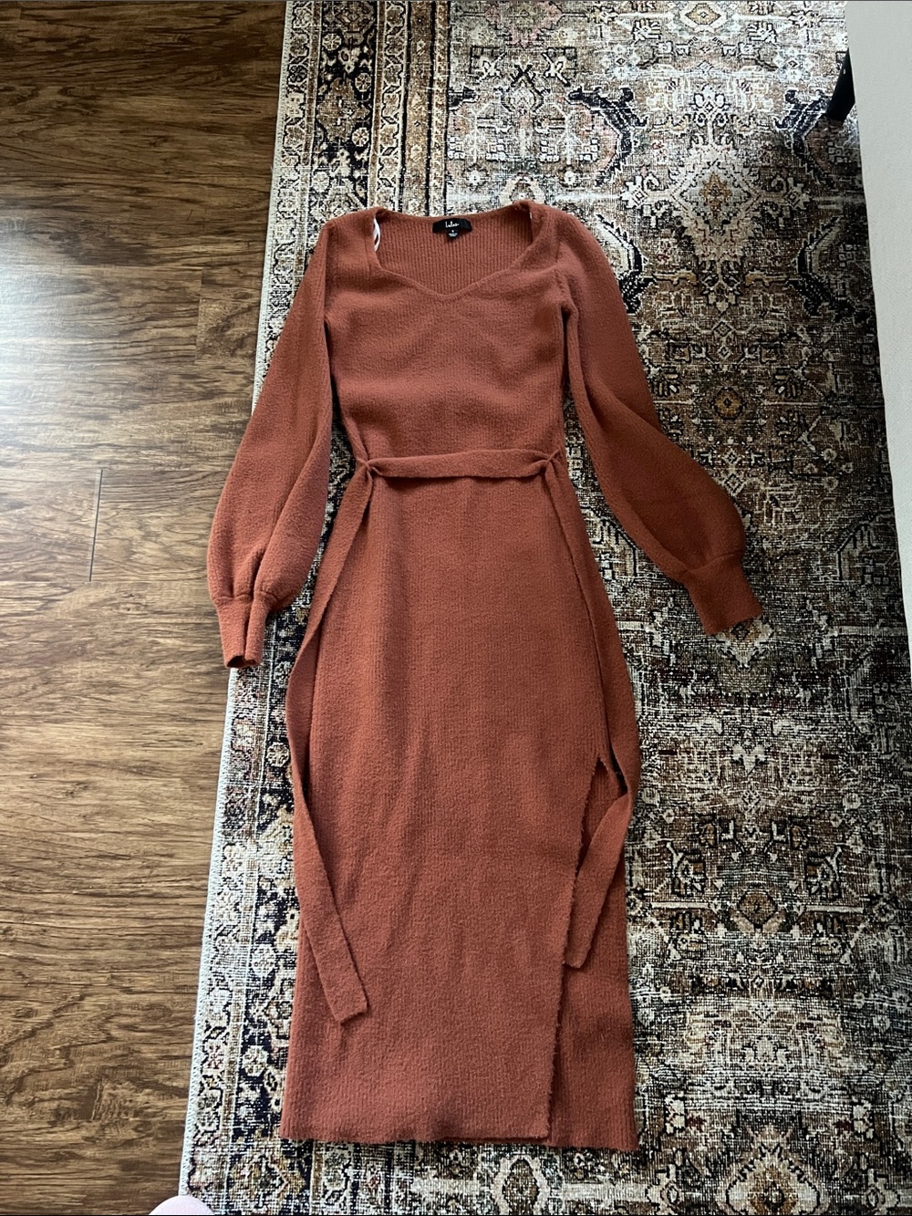 Lulu's Rust Knit Maxi Dress with Tie Belt